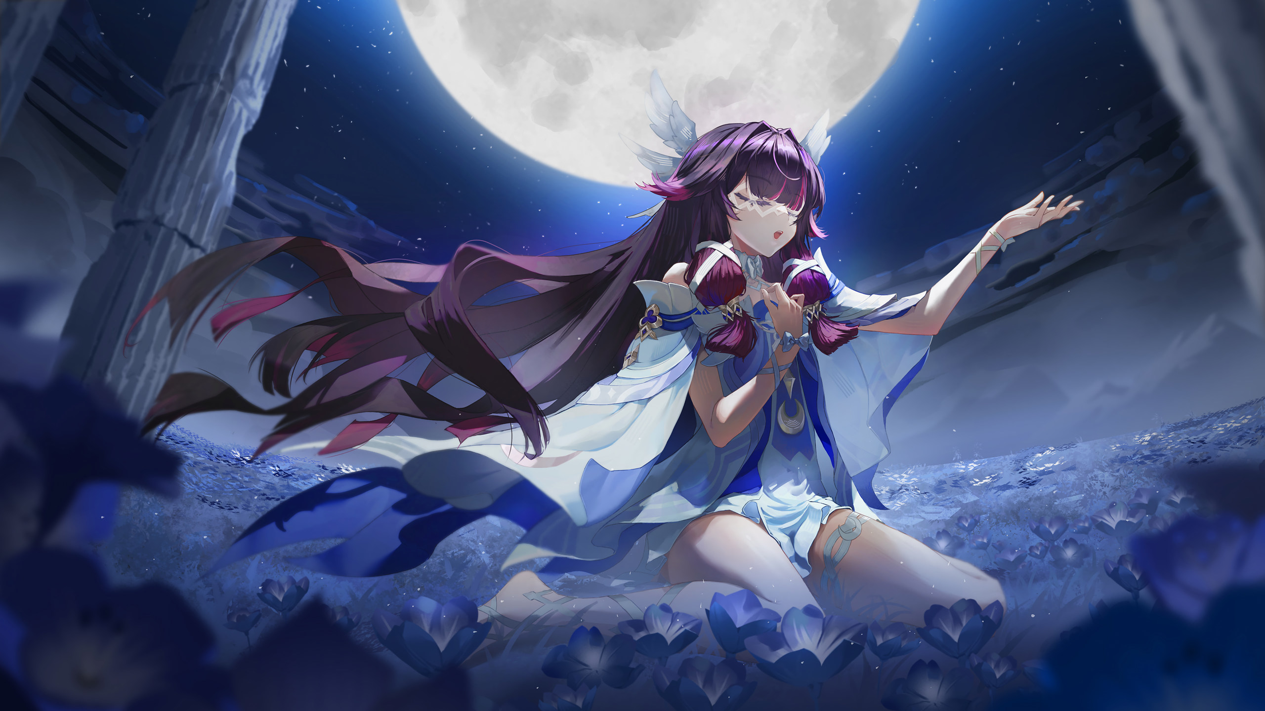 Columbina Genshin Impact Singing Full Moon 4k And 5k Wallpaper 